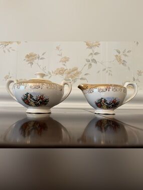 Sabin 22K Gold Vintage “Courting Couple” Sugar & Creamer Set